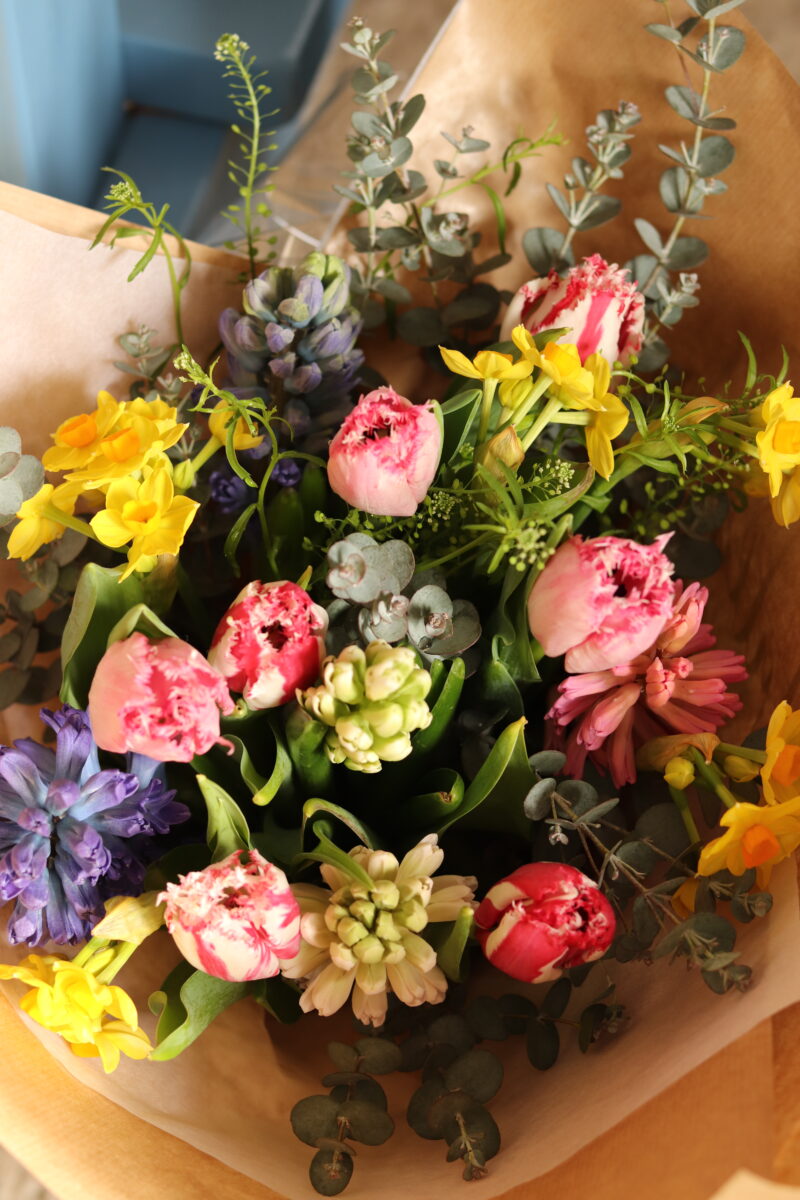 Florist’s choice seasonal bouquet with mixed spring flowers